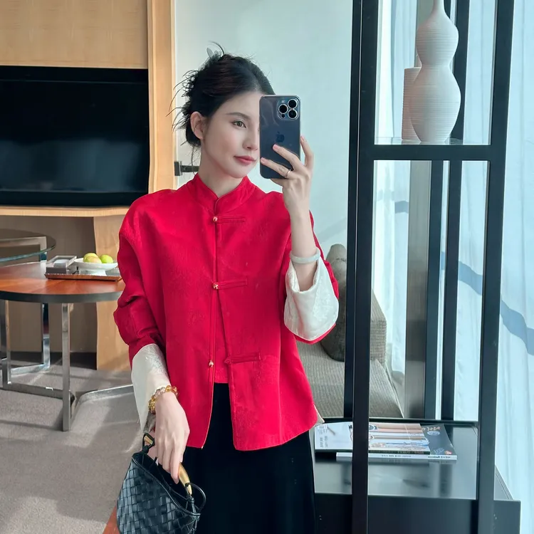 温温现货【鸿运】双面穿外套女新年款醋酸提花秋冬国风长袖399904