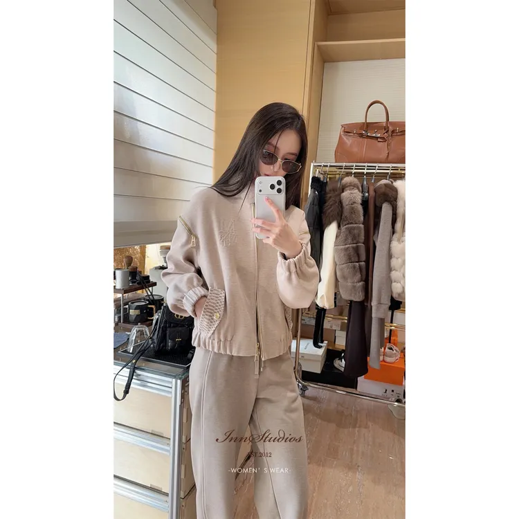 Innstudios「老钱奢调」贵气水貂毛领小众绵羊毛夹棉棒球服夹克外套