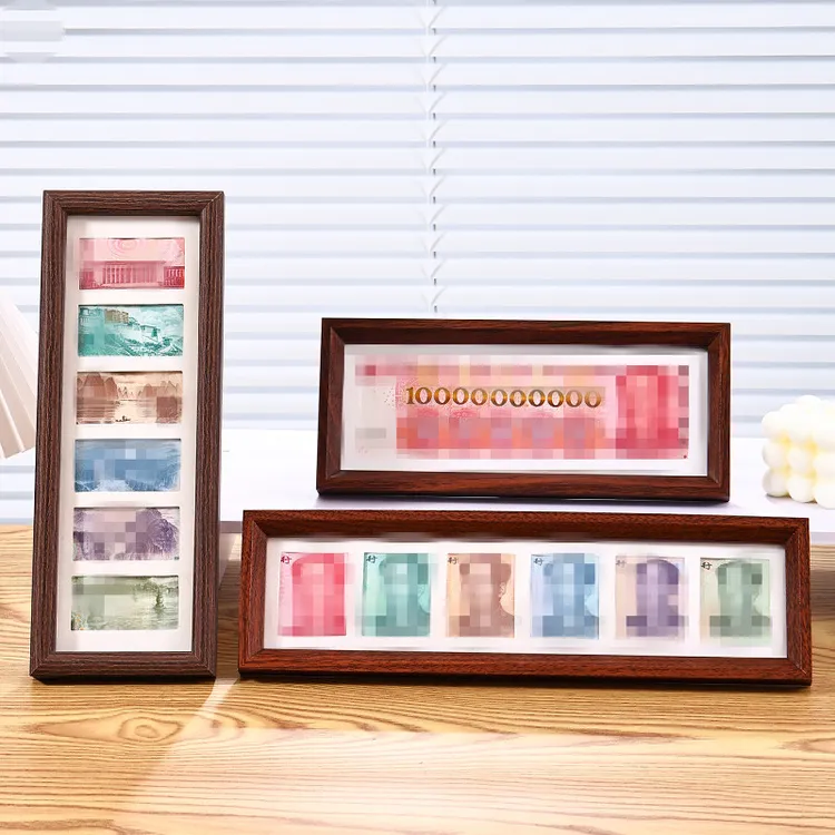 六连框黑桃木相框多金画框摆台人民币大好河山相框家居桌装饰摆件