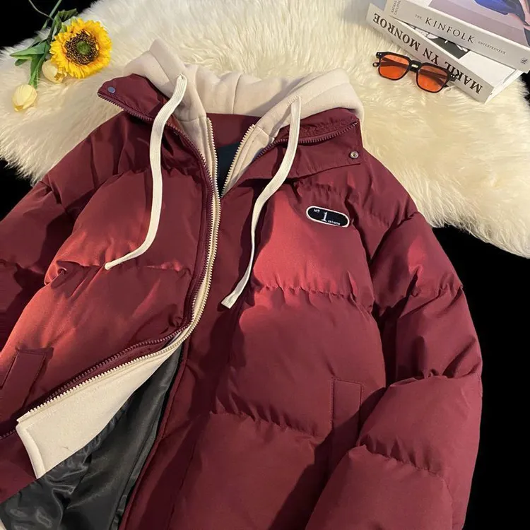 FOPJ韩系中性服棉服爆款2025新款假两件加厚保暖男女同款学生外套