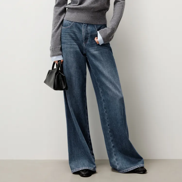 【裤子】【商场同款新品】艾诺丝雅诗 时髦阔腿磨毛牛仔长裤 AR324019