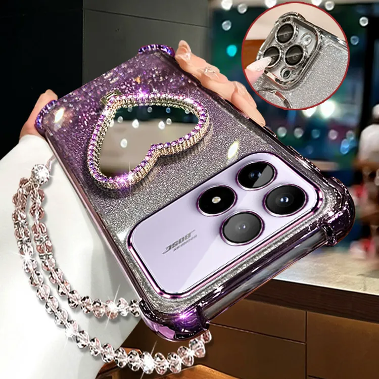 适用小米红米k90手机壳硅胶全包镜头 Redmik90女网红爱心镜子软壳