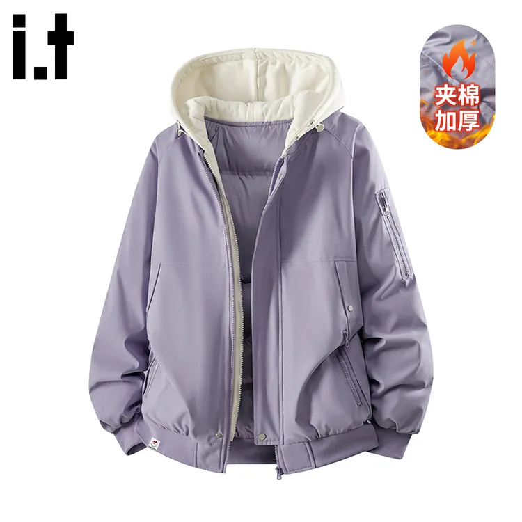 i.t:CHOCOOLATE连帽夹克男士冬季防寒保暖高级感休闲加厚开衫外套