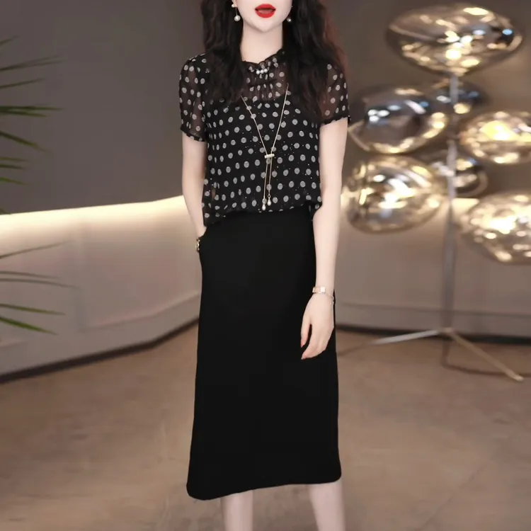 5314#连衣裙2025夏季穿搭新款小个子波点假两件爆款中年妈妈裙子
