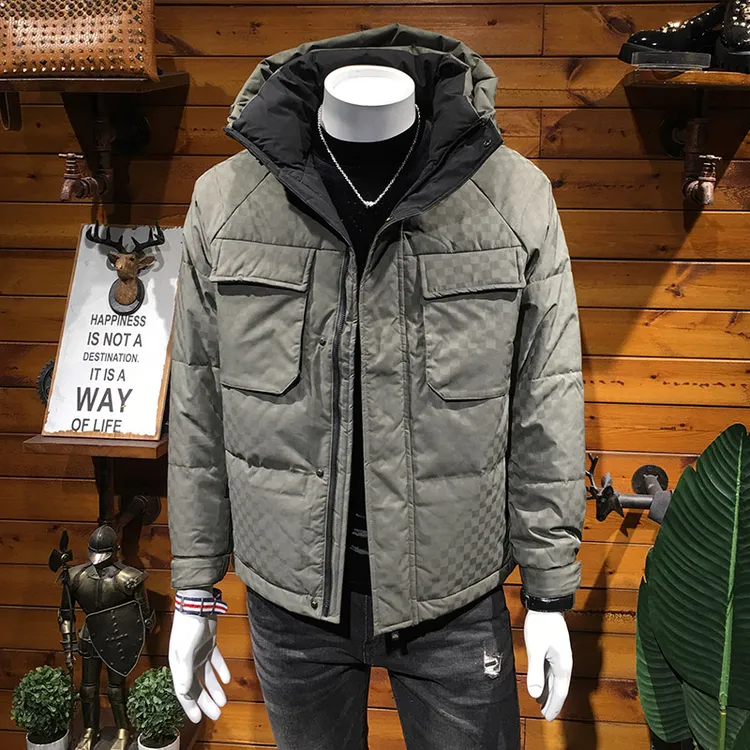 景君澜白鸭绒短款男高级冬季新款90鸭绒休闲格子连帽防风保暖外套