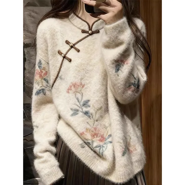 新中式国风毛衣女装2025秋冬新款慵懒高级感针织衫可外穿内搭上衣