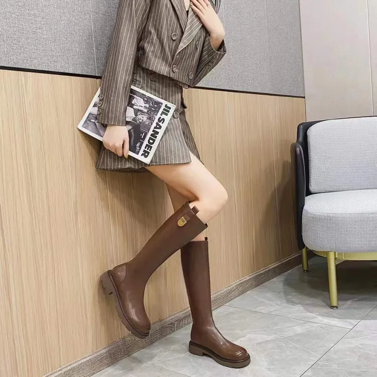 时装靴361131英伦时尚粗方跟百搭秋冬弹力骑士女靴