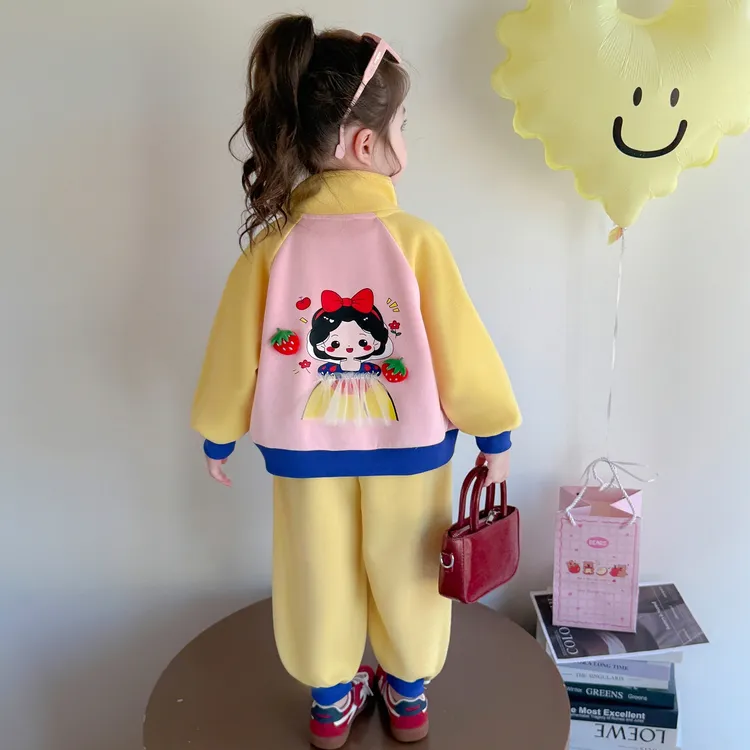 女童白雪公主休闲套装新款洋气时尚女宝宝卡通甜美开衫卫衣两件套