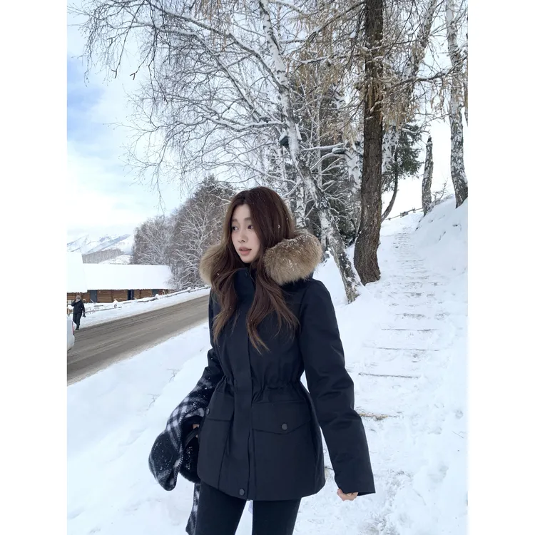 美式户外三防派克毛领工装棉服女冬季滑雪收腰防风防寒棉衣外套