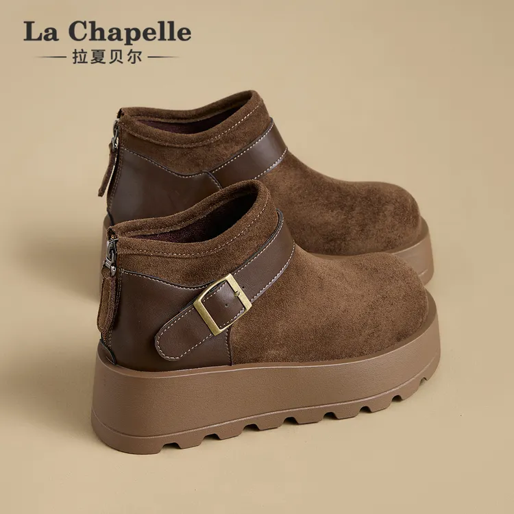 拉夏贝尔女鞋2026冬季新款马丁靴韩版时尚轻便舒适复古厚底短靴子