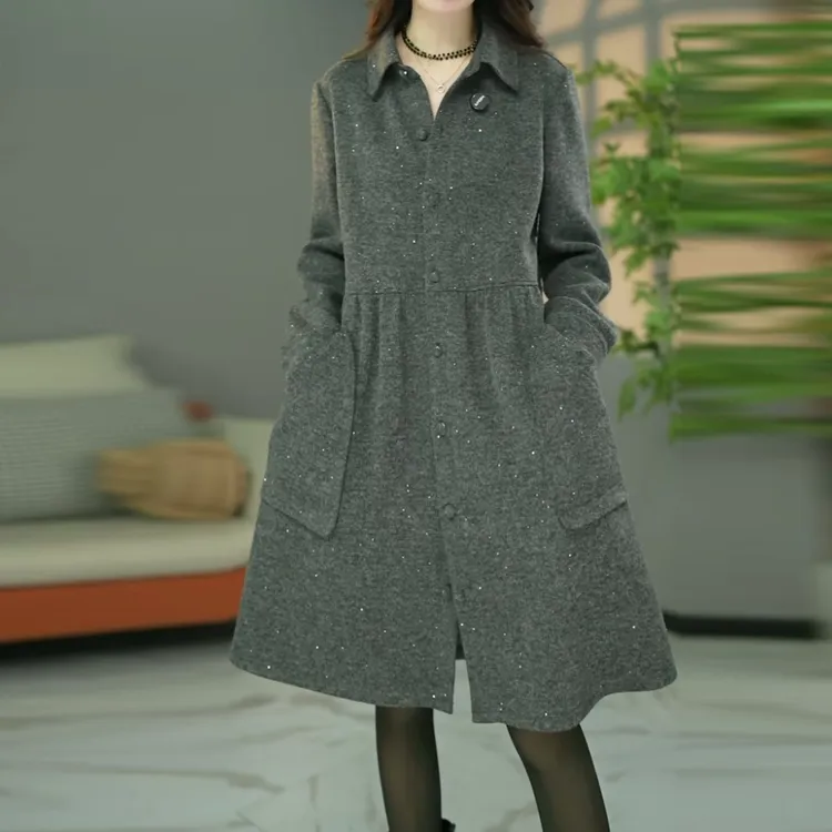 醋酸羊毛2025冬季新款时尚气质百搭宽松加厚翻领打底显瘦连衣裙