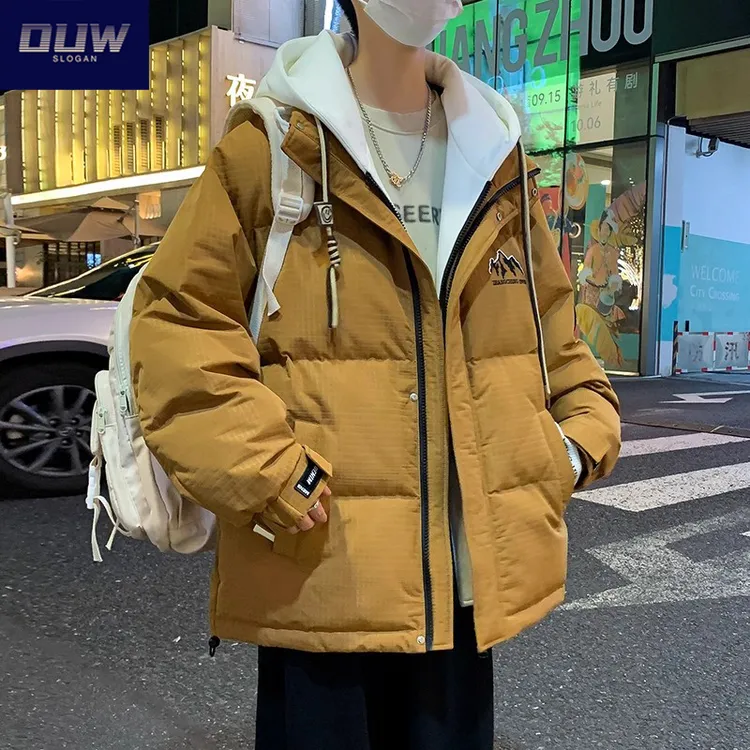 O.U.W羽绒服男款冬季2025新款雪松休闲加厚连帽印花假两件外套ins