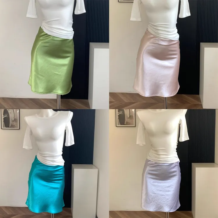 缎面感醋酸半身裙女2025夏季新款摩登侧隐拉链斜裁短裙子