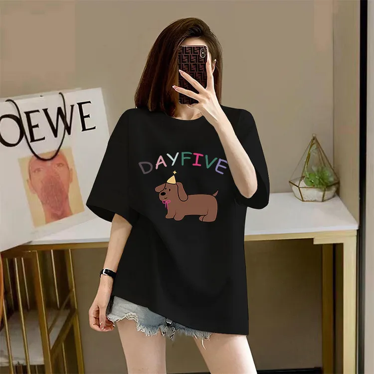 2025夏季纯棉美式复古高街短袖T恤女卡通ins潮牌宽松大码显瘦上衣