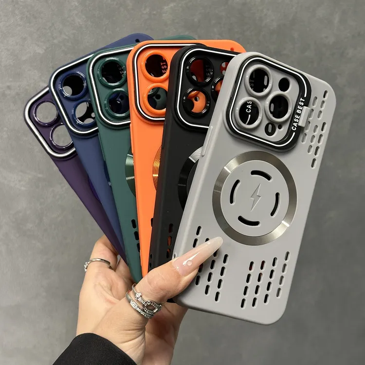 雅天立多色磁吸镂空散热壳适用iPhone16手机壳15promax/14支架13