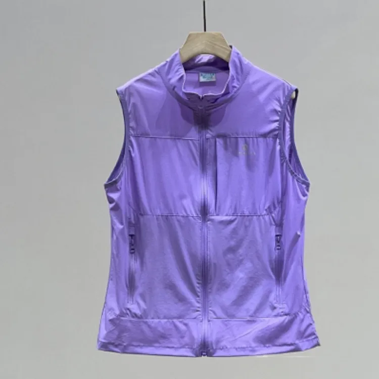 夏季防晒速干马甲 透气户外徒步跑步健身背心运动女立领马夹坎肩