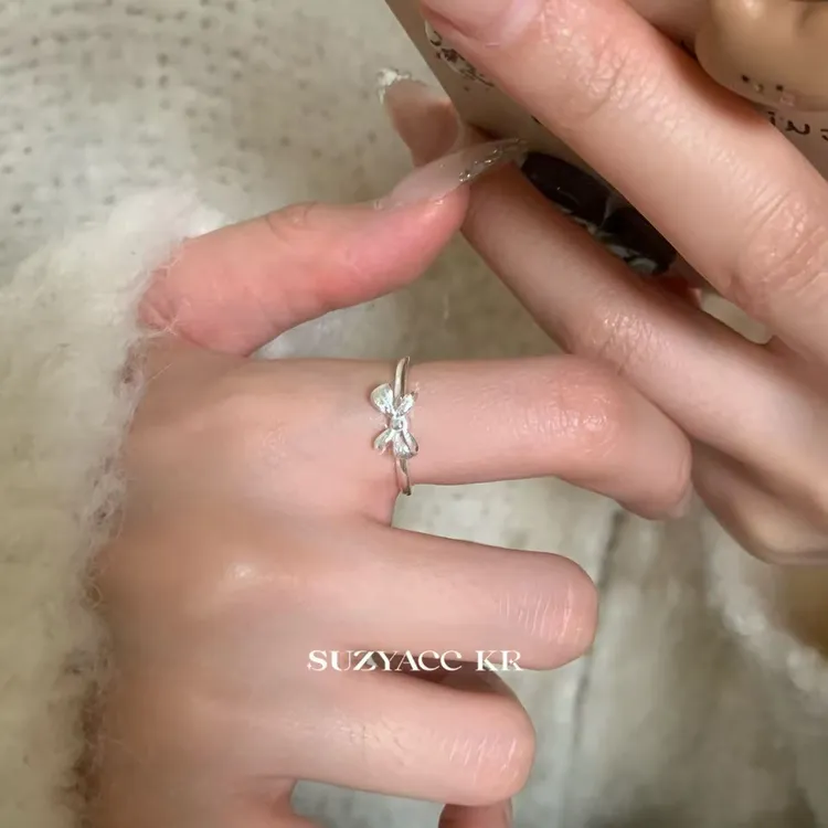 Suzyacc Kr 足银戒指 999银【圣诞结】蝴蝶结戒指气质百搭DJ0123