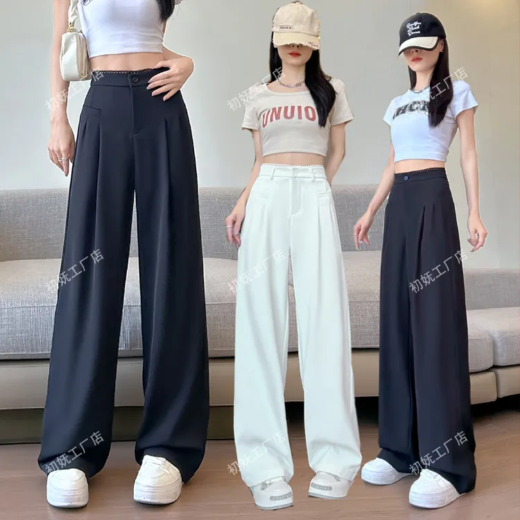 M蕾丝花边阔腿裤高腰垂感高级春夏薄款时髦窄版宽松西装裤子6625