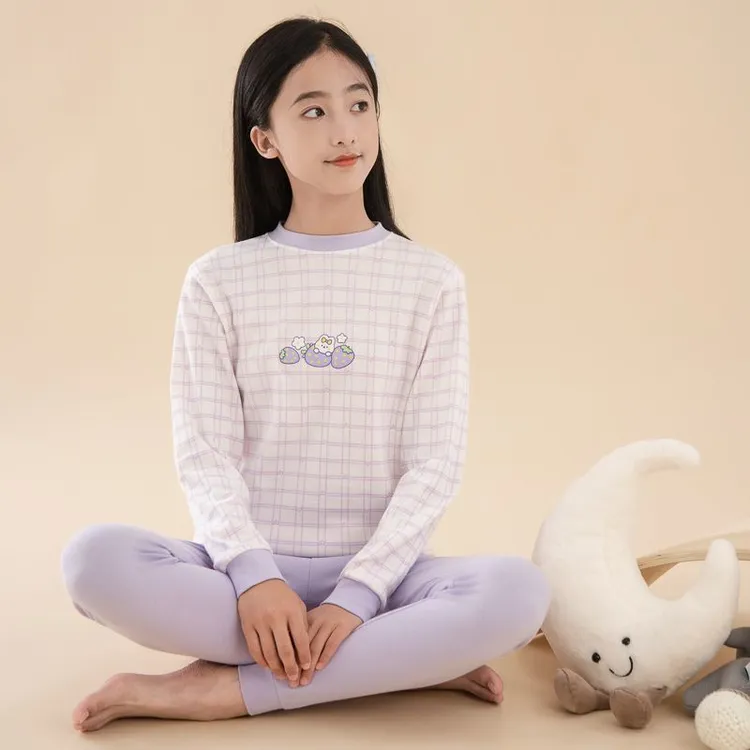 女大童纯棉秋衣秋裤套装秋冬打底中领半高领女孩内衣初中高中学生