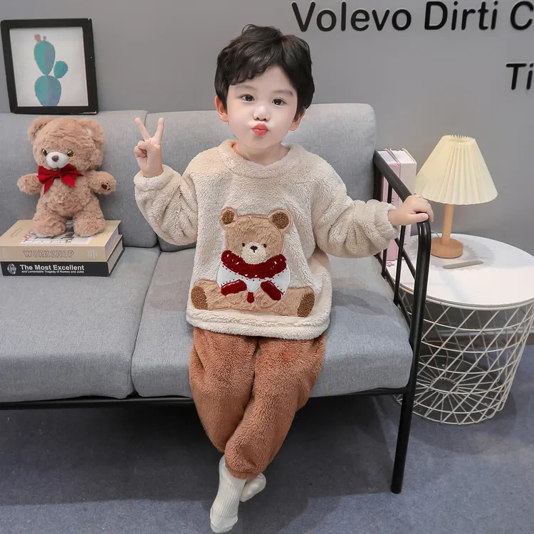 儿童睡衣男孩秋冬款珊瑚绒男宝小童保暖套装法兰绒冬季男童家居服