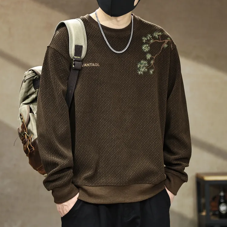 国潮高端殴棉绒绣花圆领卫衣男重磅400g新款秋冬加厚复古大码外套