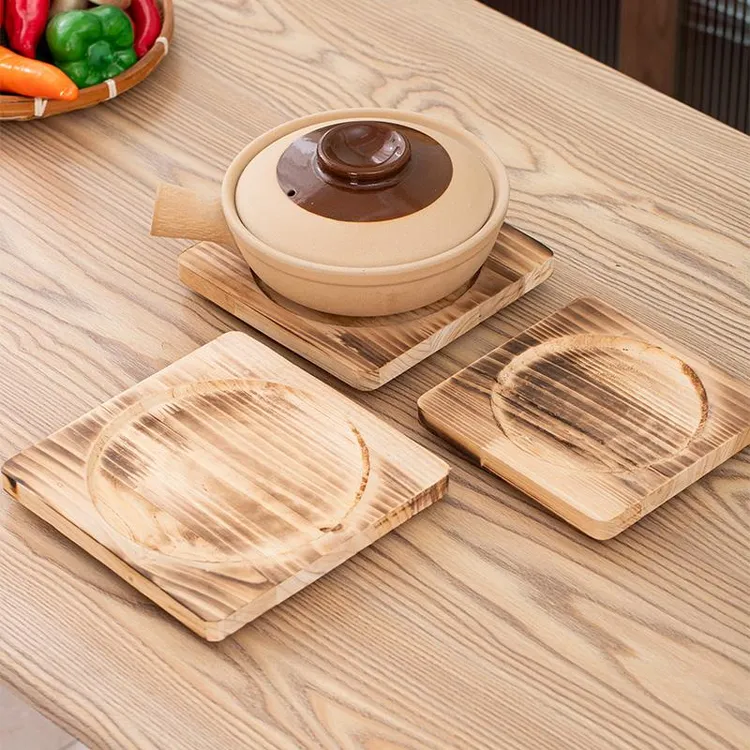 碳化木托盘砂锅石锅铁板隔热垫防烫方形煲仔饭炭烧炉垫商用木底座