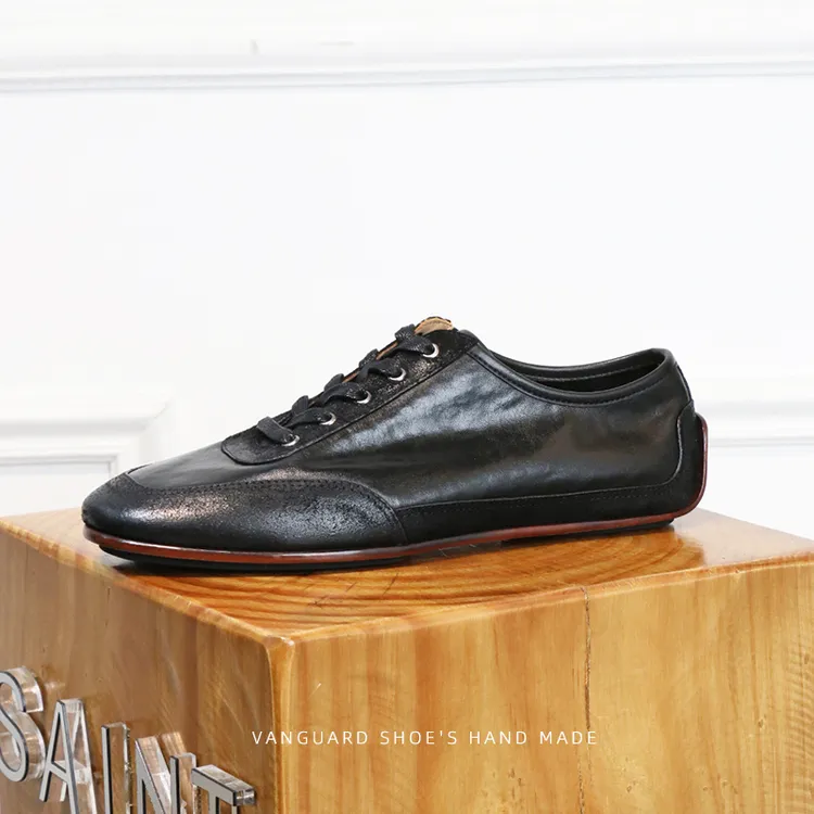 复古水洗单层软马皮训练鞋休闲鞋手工男士软薄底板鞋德训鞋