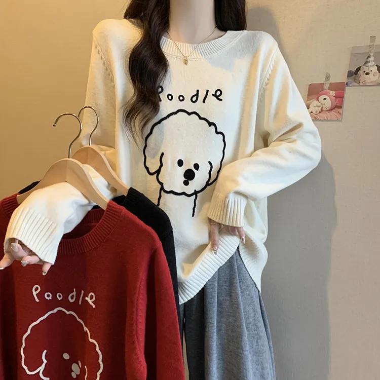 2025秋冬新款胖mm大码女卡通提花针织衫宽松减龄新年毛衣71339