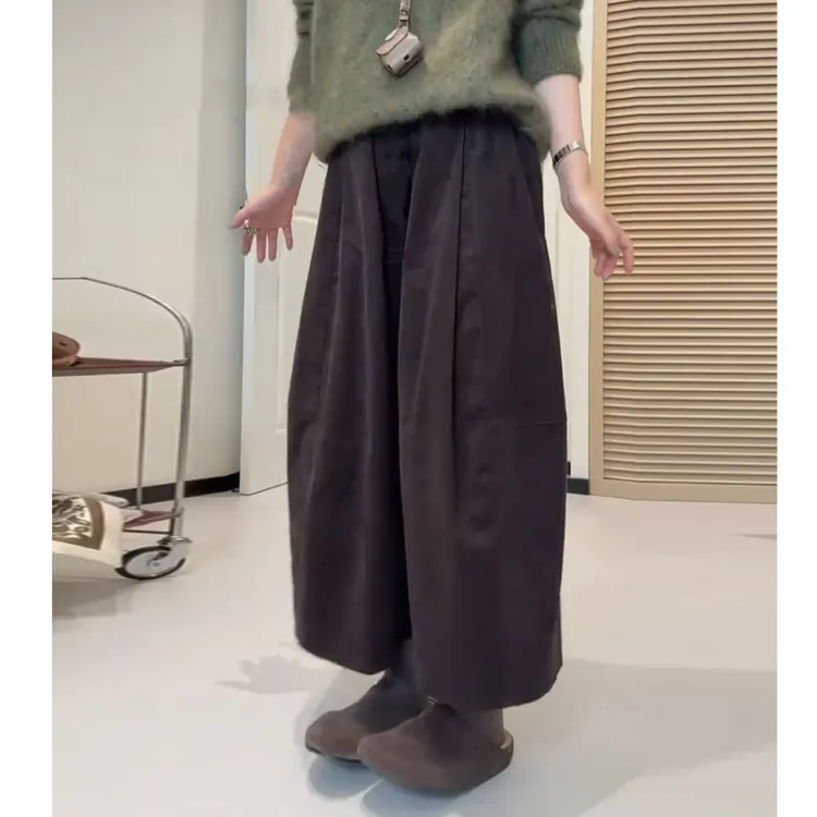 韩系松紧腰加厚灯芯绒八分裤女加绒保暖宽松七分裤百搭休闲阔腿裤