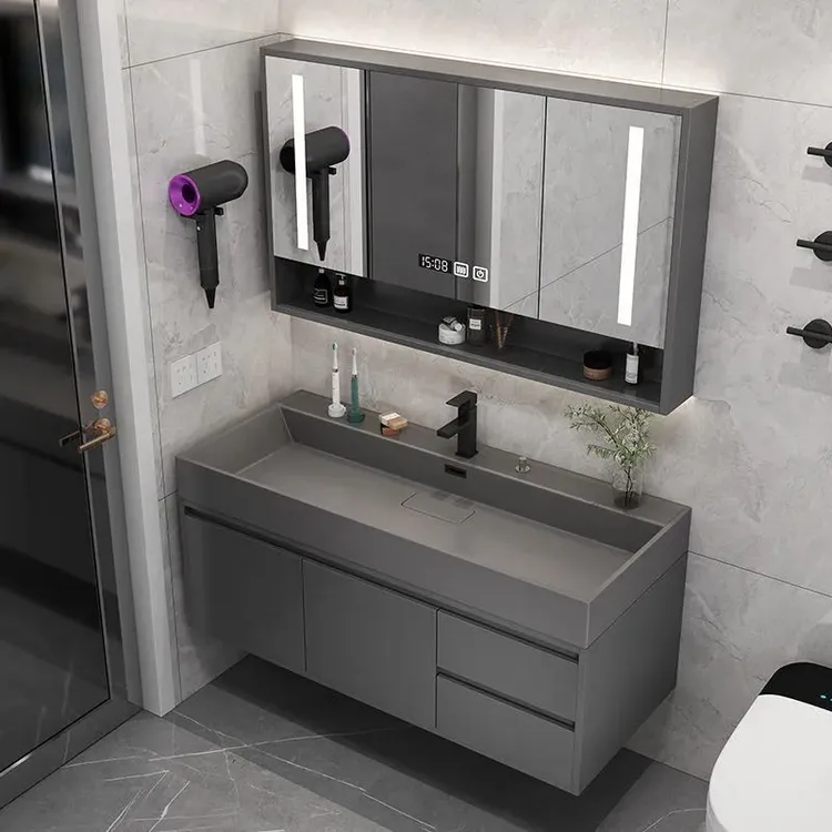 轻奢北欧风浴室柜组合智能套装卫生间洗手池洗脸盆柜洗漱台一体盆
