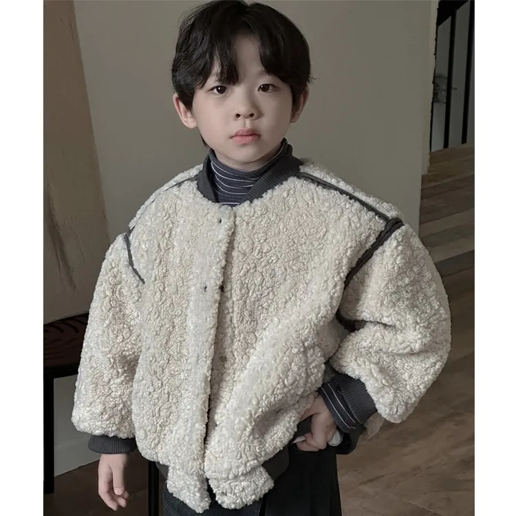 男童棉衣外套毛毛衣秋冬款2025新款洋气儿童装毛绒上衣男宝冬季