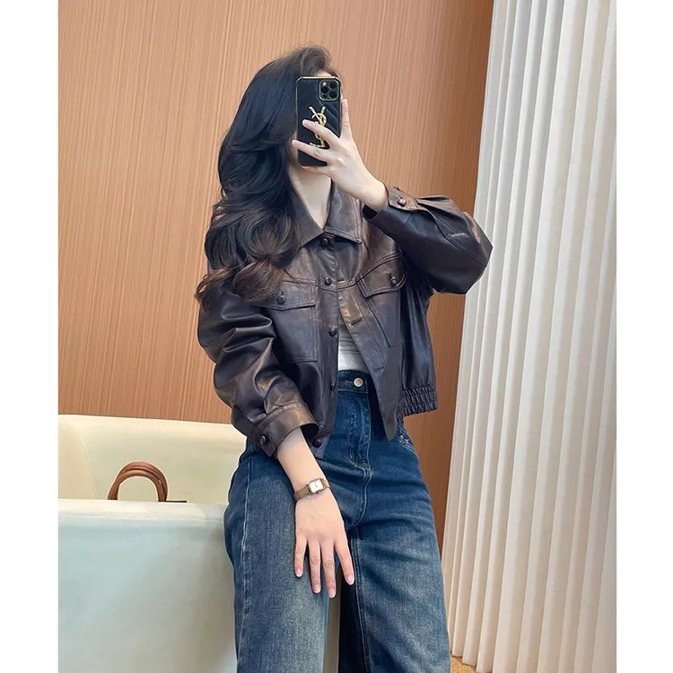 美拉德皮衣女款2025新款短款小个子高级感酷飒风今年流行小皮衣潮