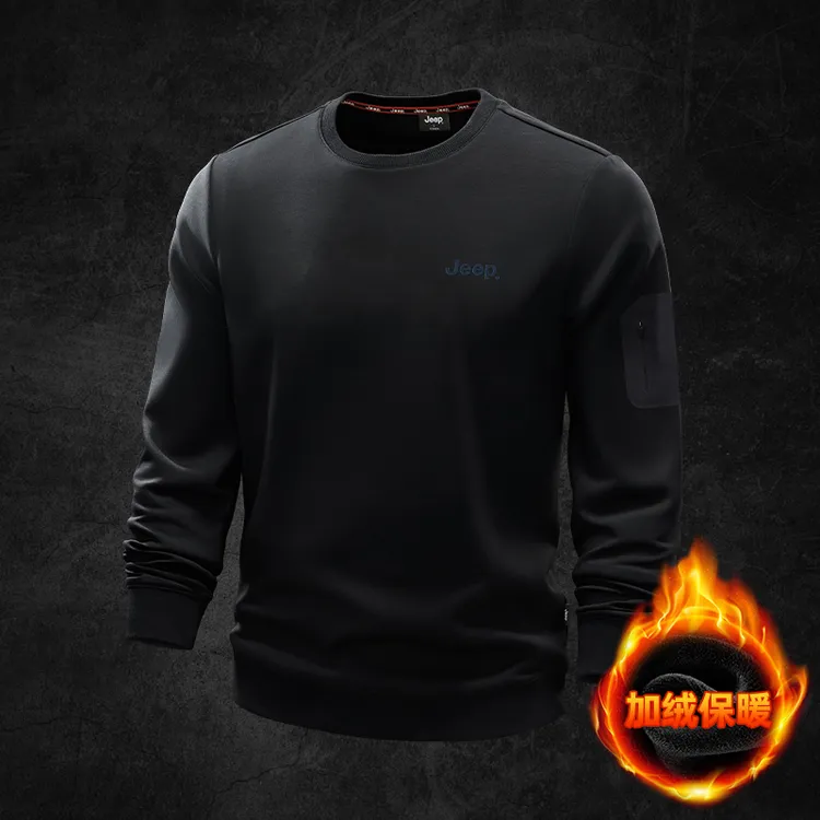 JEEP/吉普秋冬新款大码男装简约休闲百搭冬季加绒男士卫衣春秋