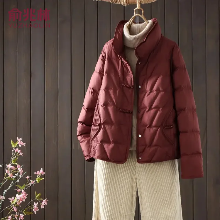 俞兆林女士时尚2025新款休闲轻薄立领新中式国风气质保暖棉服外套