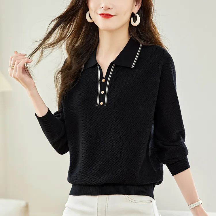 春秋2025新款大码女装针织衫宽松显瘦薄款上衣百搭洋气翻领打底衫
