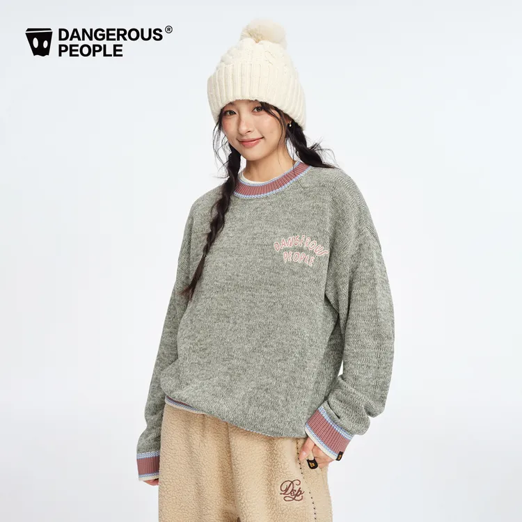 Dangerouspeople薛之谦dsp全棉花纱圆领针织衫冬季保暖宽松潮毛衣