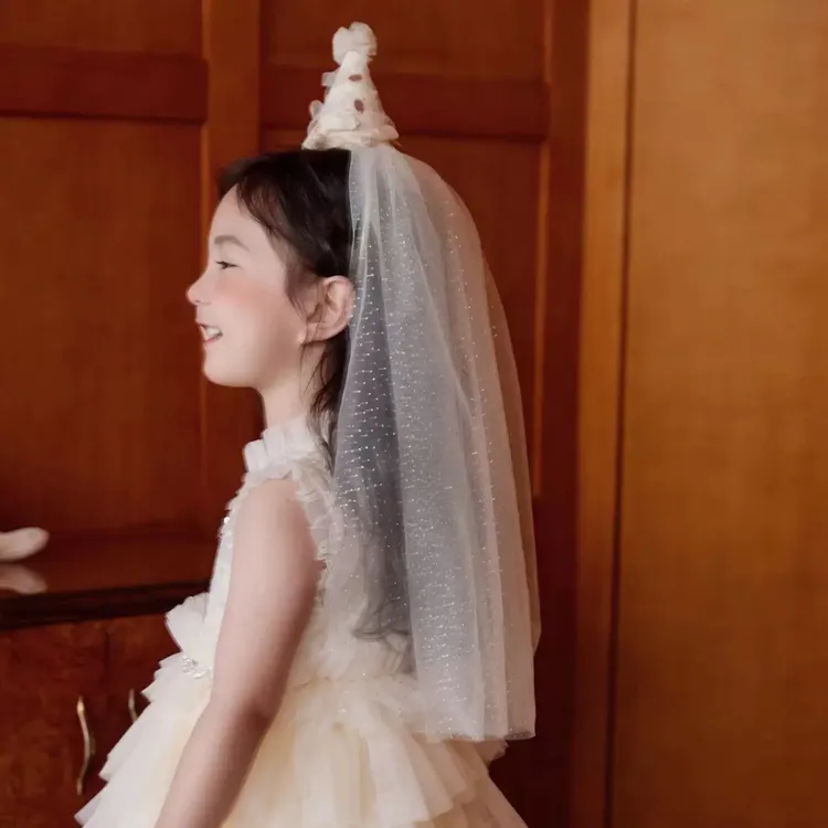 Party生日帽女童公主生日帽网纱尖尖帽发箍公主头纱发饰头箍发夹