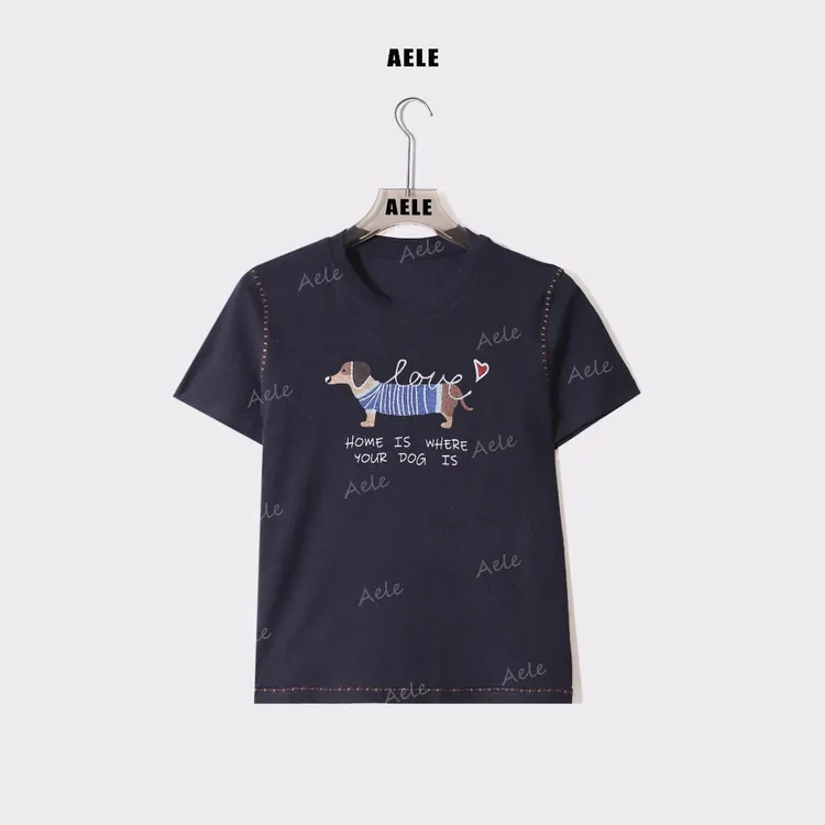 AELE【腊肠小狗】圆领卡通短袖小狗印花上衣T恤百搭 T853 2376 AD