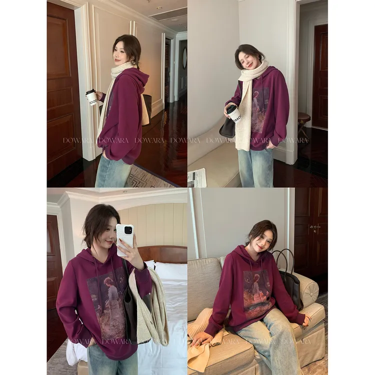 现货大婉酱微胖定制【电影质感】美式复古高级感加绒连帽卫衣 0569D