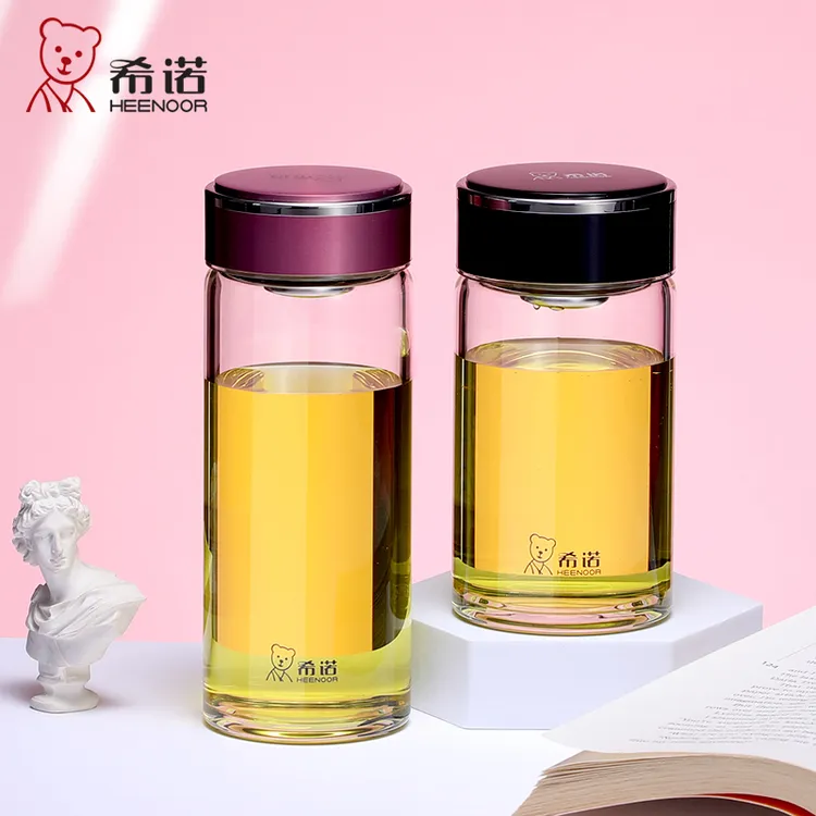 希诺玻璃杯高档高硼硅矮胖单层小熊杯泡茶杯办公杯子透明高档便携