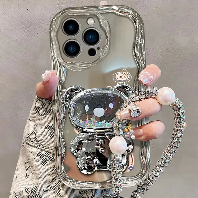【苹果/华为/vivo/oppo/小米】适用高级银小富婆流沙镜子支架手机壳