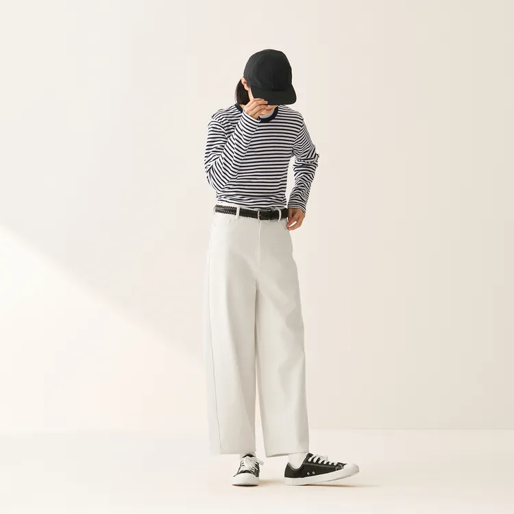 无印良品 MUJI  木棉混 牛仔桶形宽版裤秋季新品百搭宽松