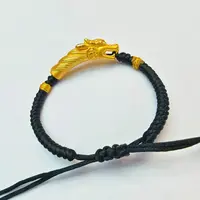 24#足金999黄金 5D硬金工艺龙头黑绳编织  2.4克