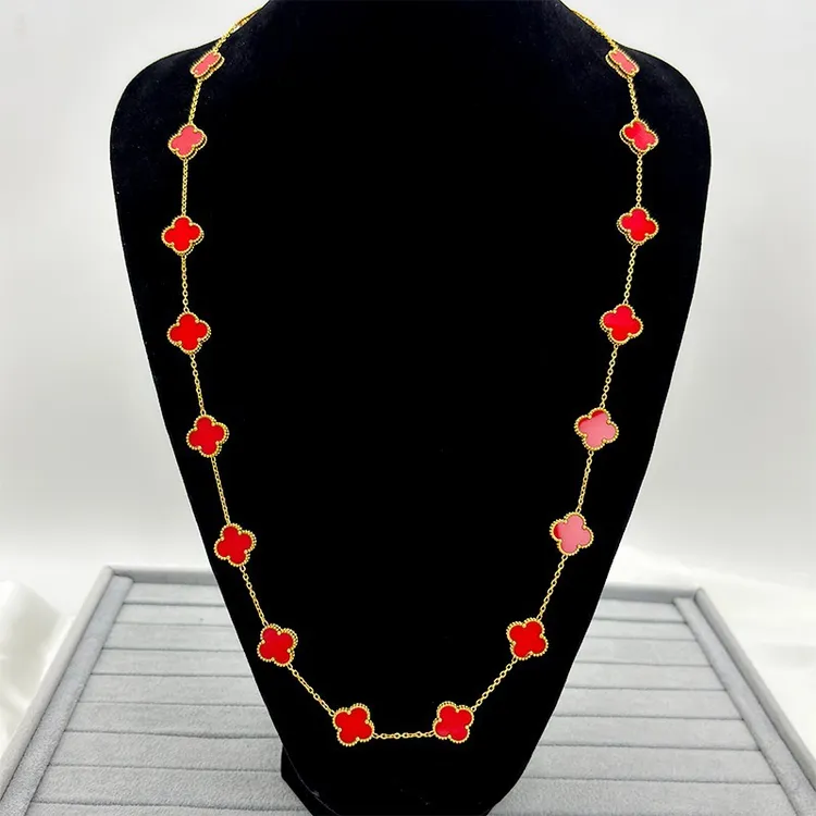 钛钢项链 20花四叶草红色黑色长款项链吊坠不掉色爆款经典叠戴