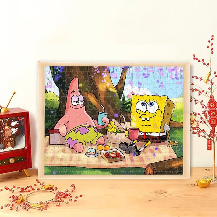 海绵宝宝木质拼图 派大星卡通动漫diy益智解压手工拼接玩具礼物