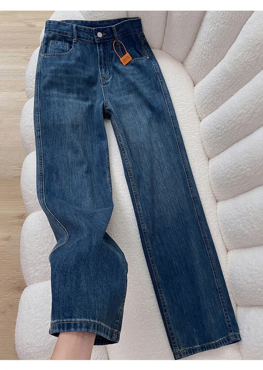 复古窄版阔腿牛仔裤女秋冬2025新款小个子时尚宽松高腰加绒直筒裤