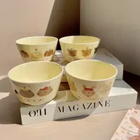 可爱INS风卡通图案家用学生饭碗大容量饭碗手绘陶瓷卡通甜品碗