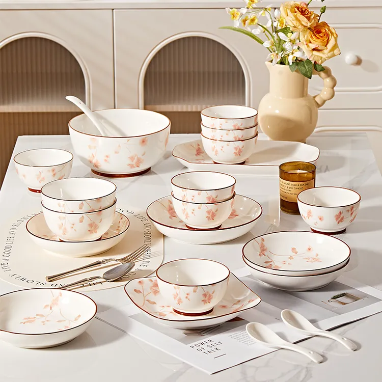 【春日赞歌-餐具礼盒装】景德镇陶瓷碗盘餐具套装高颜值家用4人食