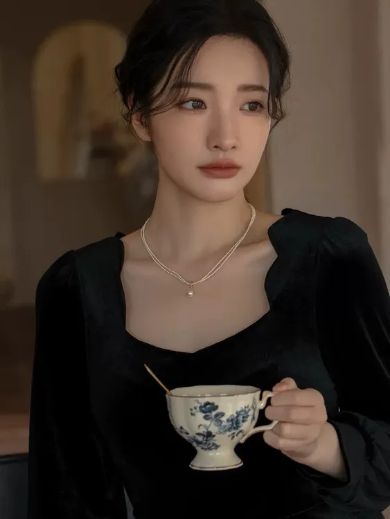 天然珍珠项链颈链锁骨链双层绕绕链叠戴编织吊坠100%天然珍珠项链