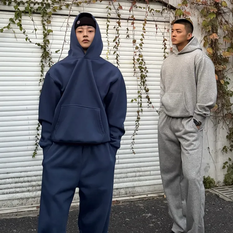 ZTKG美式重磅套装加绒500G套头纯色卫衣弯刀直筒宽松休闲裤短宽男